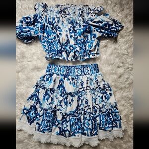 Blue and White Patterned Two-Piece Set